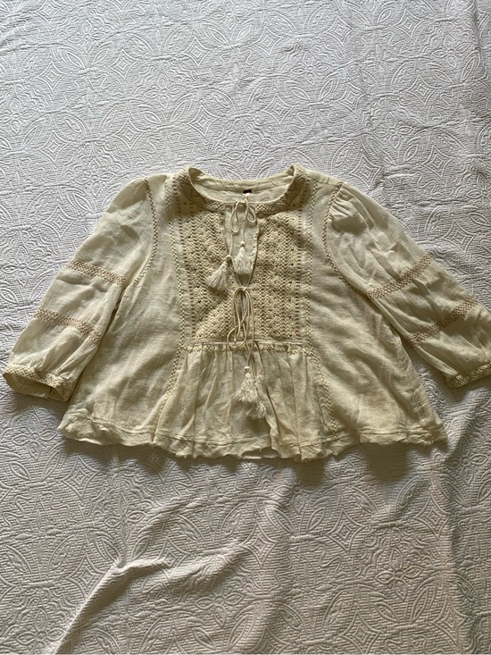 Free People Tops - Free People Cream Boho Tassel Peasant Top